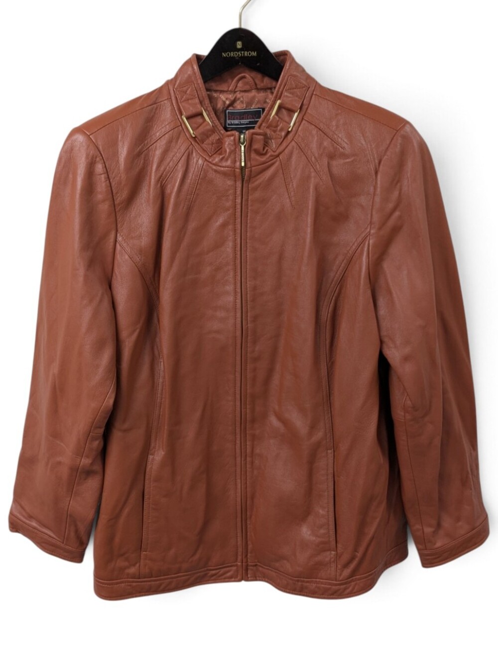 Bradley Bayou NWT Leather Jacket Women's 1X Plus Size CognacRust Brown Zip Moto